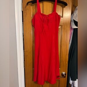 Milkmaid Style Red Women's Dress, Shin Length, Zipper and Corset